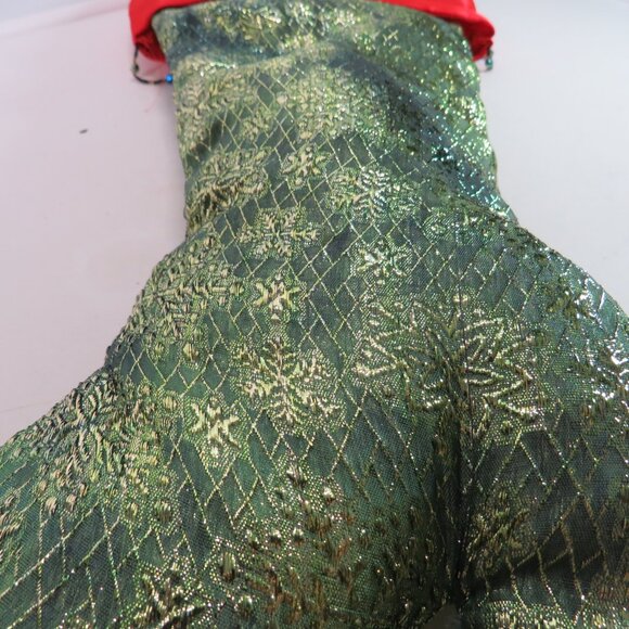 Green Brocade Vintage Victorian High Heel boot stocking Holiday 20" long - Picture 5 of 11